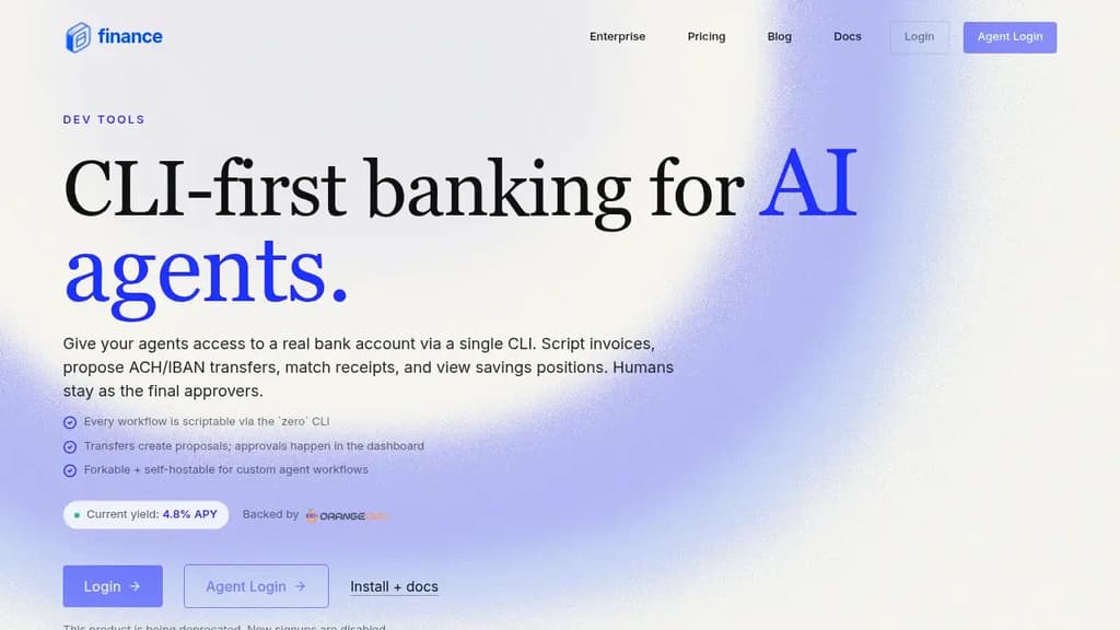 Screenshot of 0 Finance website