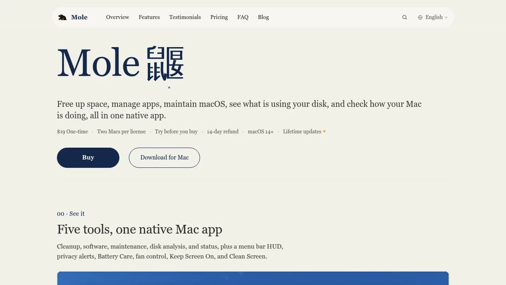 Screenshot of Mole website