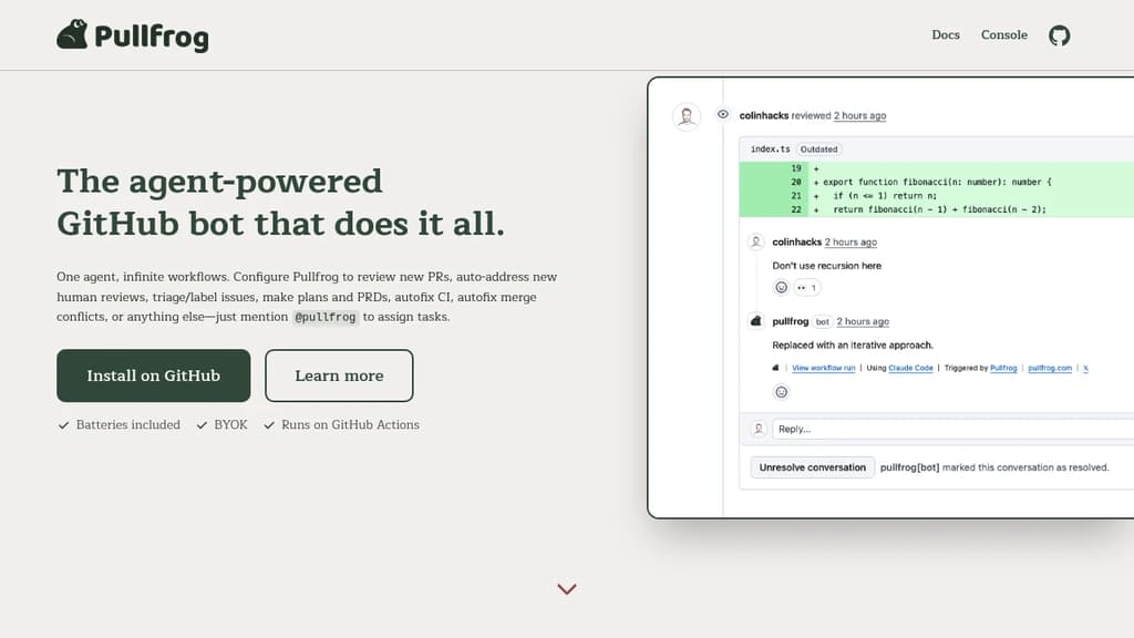 Screenshot of Pullfrog