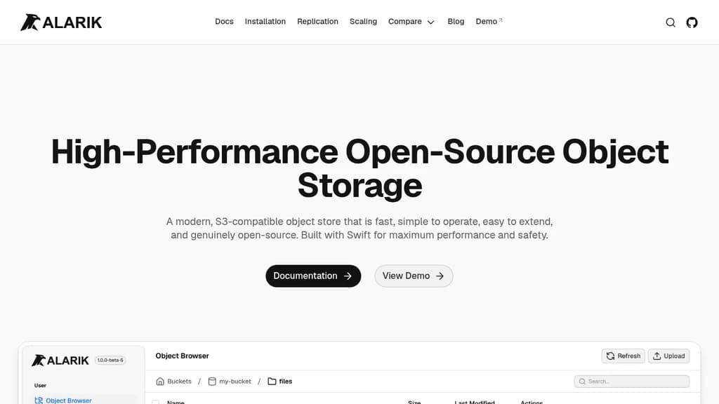 Screenshot of Alarik website
