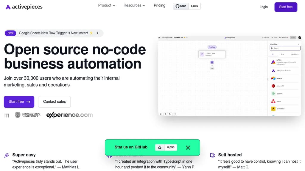 Screenshot of ActivePieces website