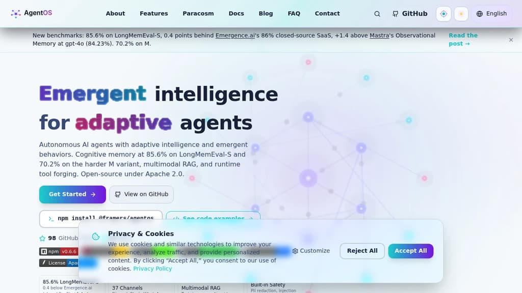 Screenshot of AgentOS website