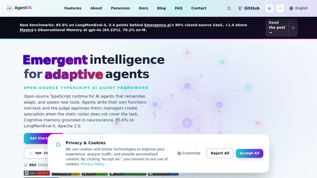 Screenshot of AgentOS website
