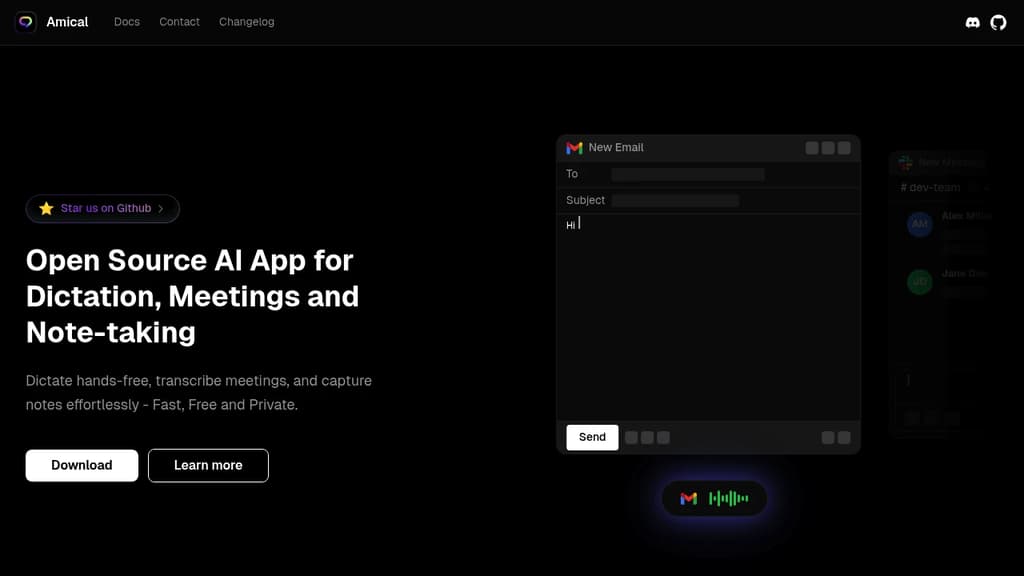 Screenshot of Amical website