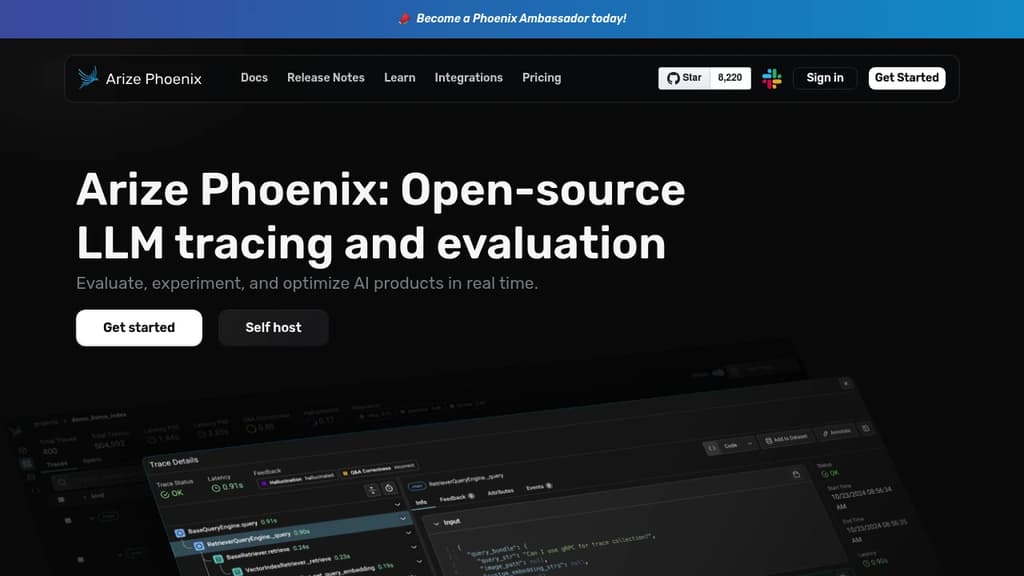 Screenshot of Arize Phoenix website