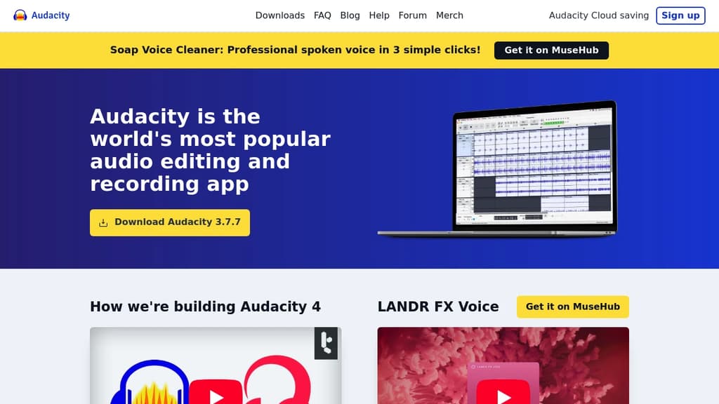 Screenshot of Audacity website