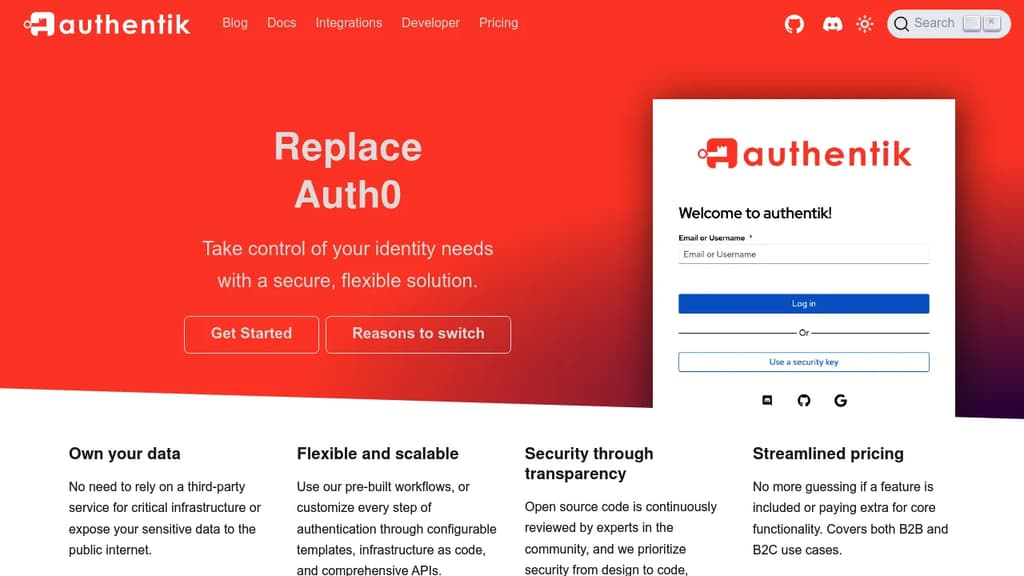 Screenshot of Authentik website