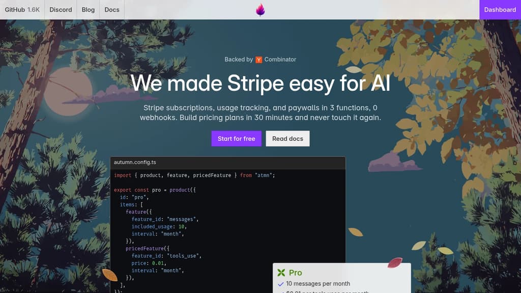 Screenshot of Autumn website