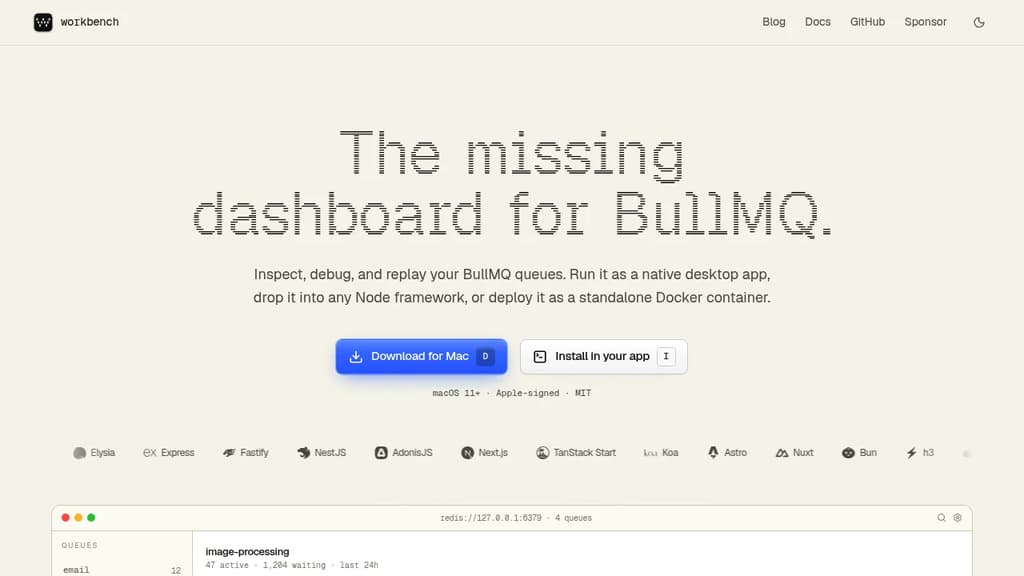 Screenshot of Workbench website