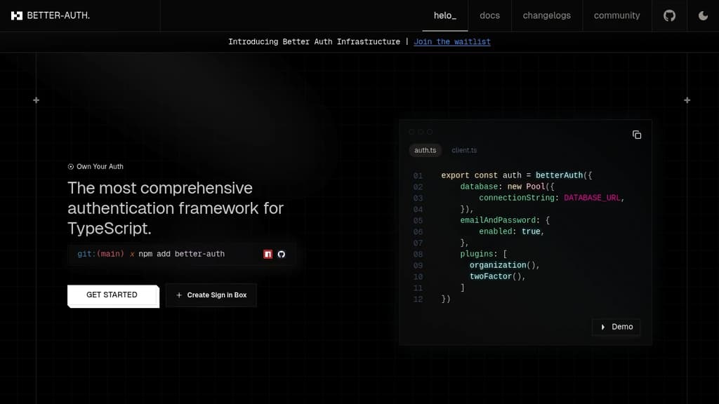 Screenshot of Better Auth website
