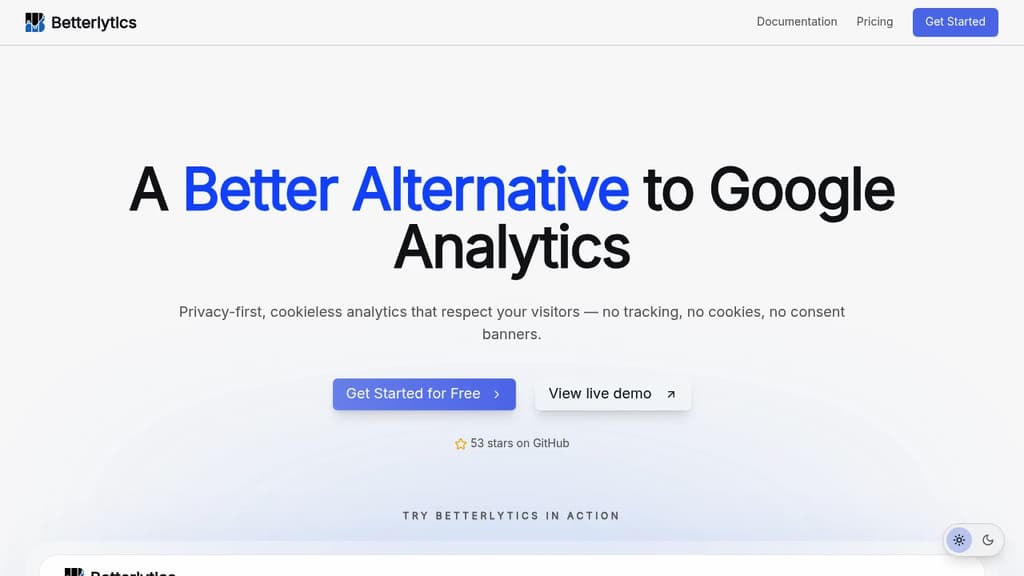 Screenshot of Betterlytics website