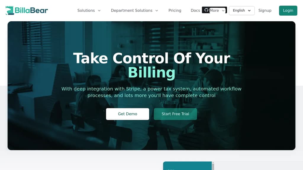 Screenshot of BillaBear website
