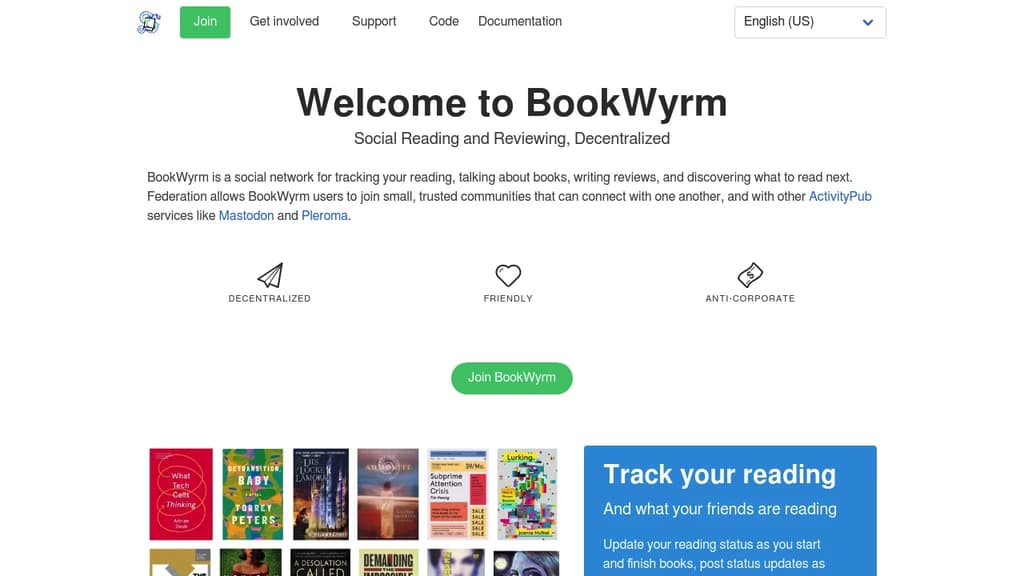 Screenshot of BookWyrm website