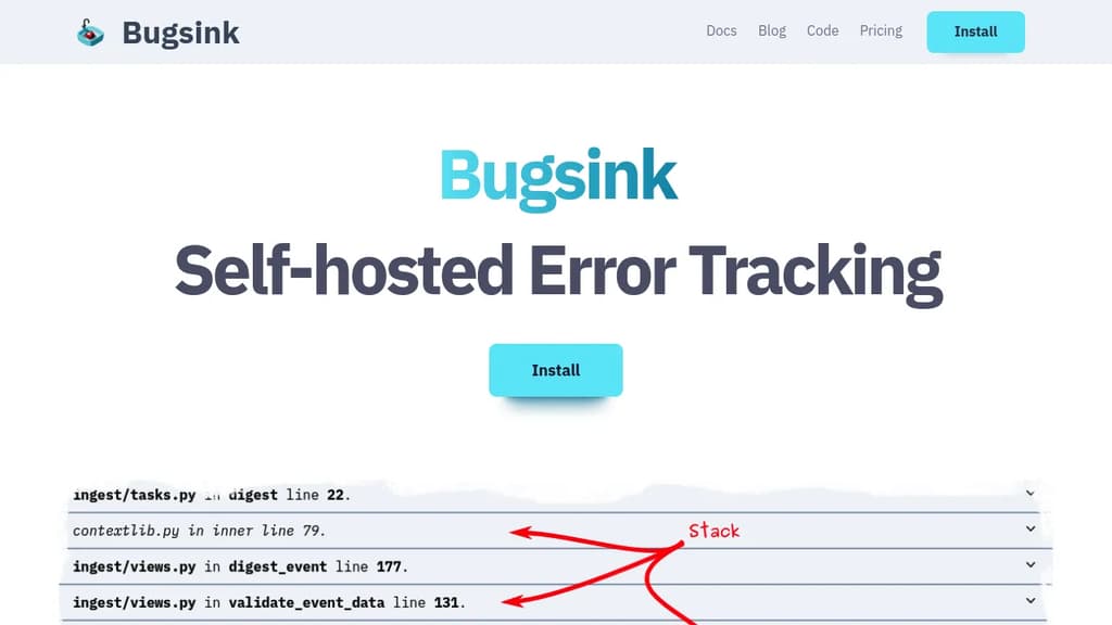 Screenshot of Bugsink website