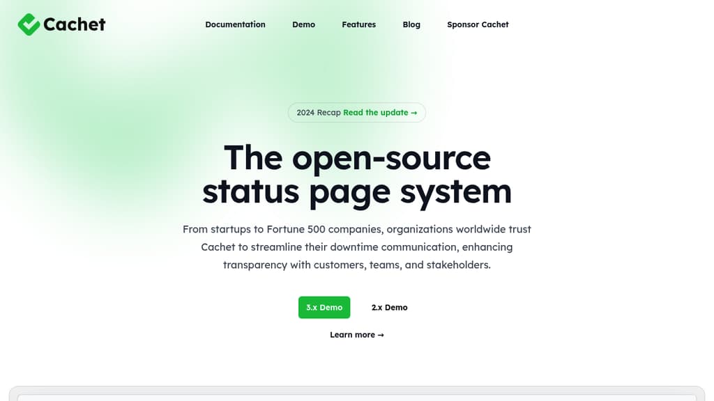 Screenshot of Cachet website