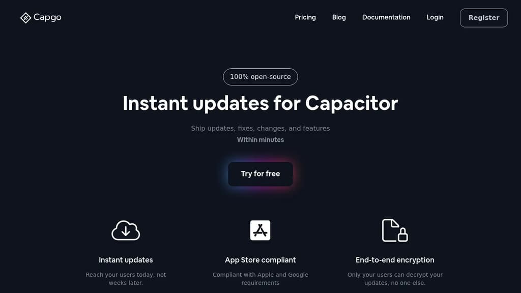 Screenshot of Capgo website