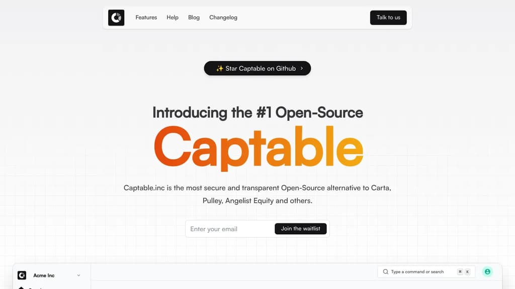 Screenshot of Captable website
