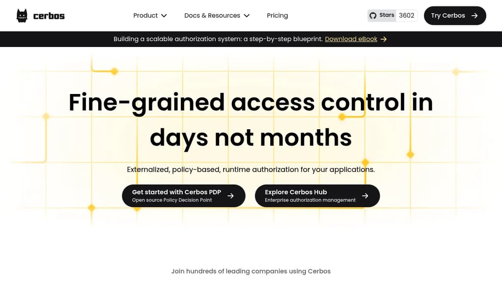Screenshot of Cerbos website