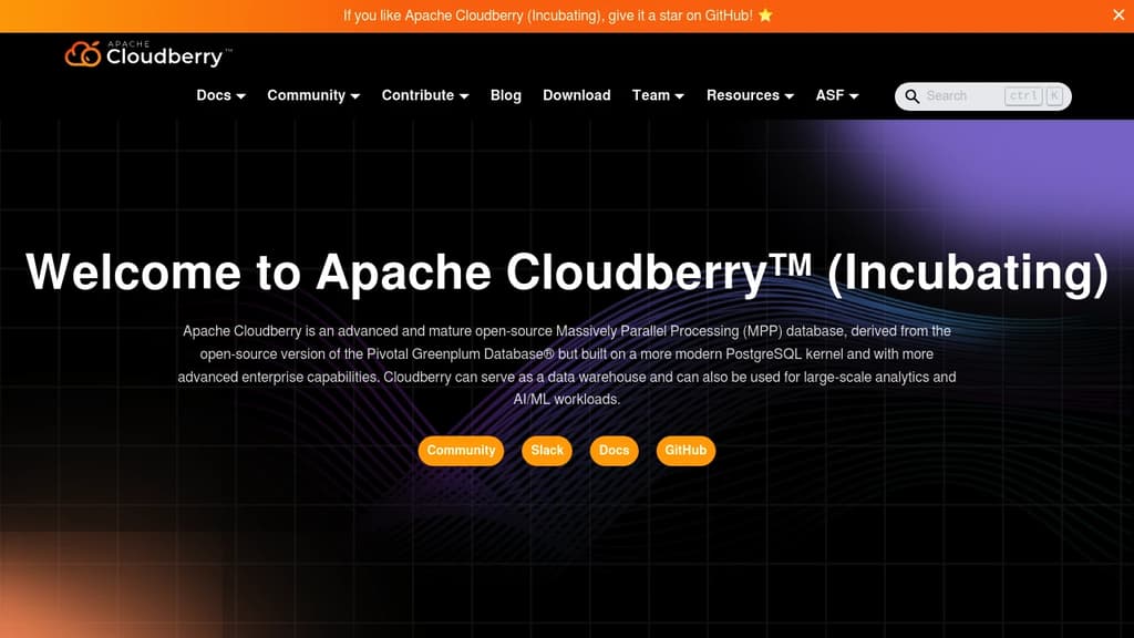 Screenshot of Apache Cloudberry website