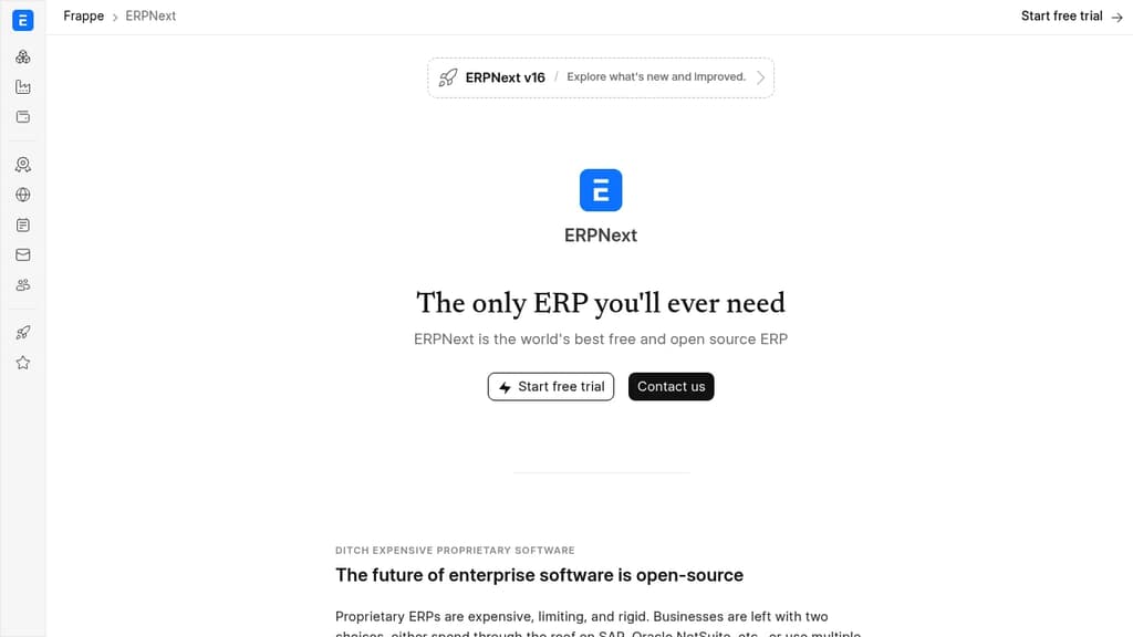 Screenshot of ERPNext website