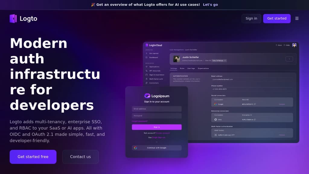 Screenshot of Logto website