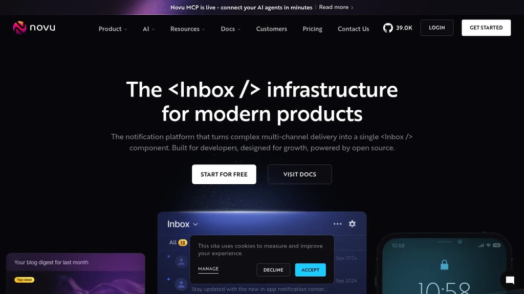 Screenshot of Novu website