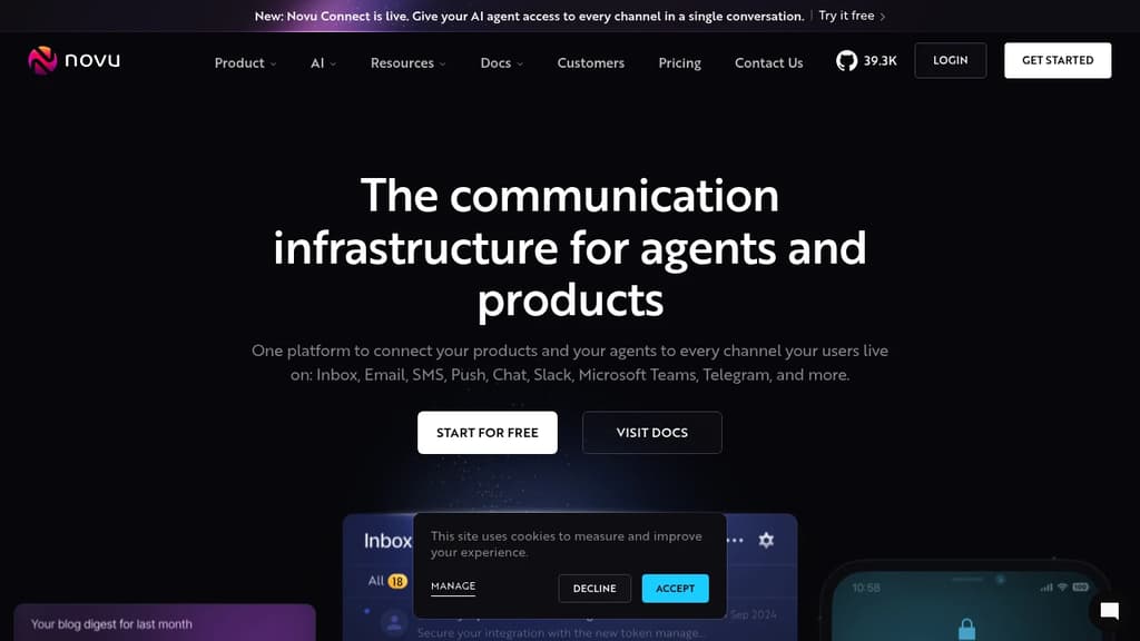 Screenshot of Novu website