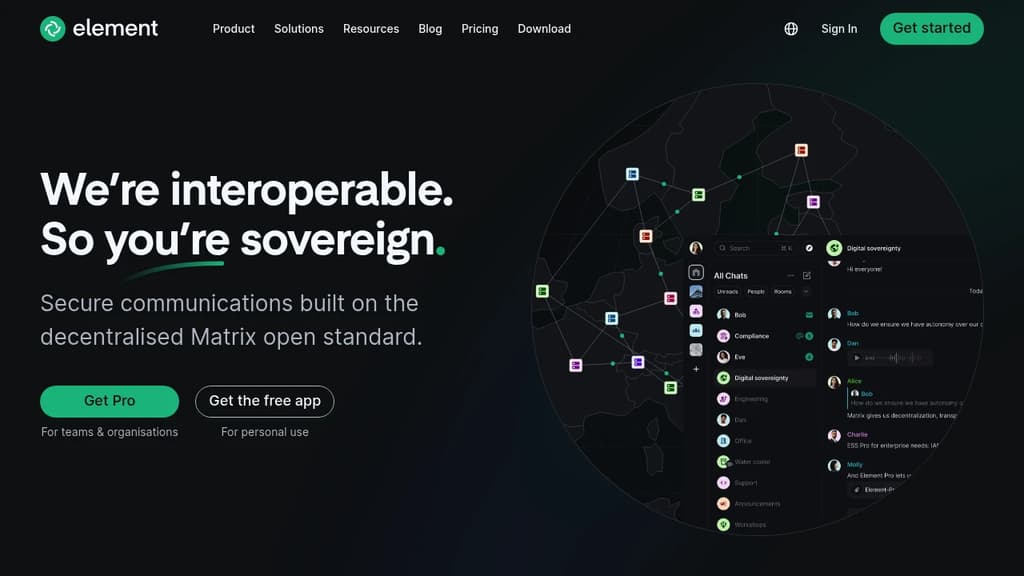 Screenshot of Element website