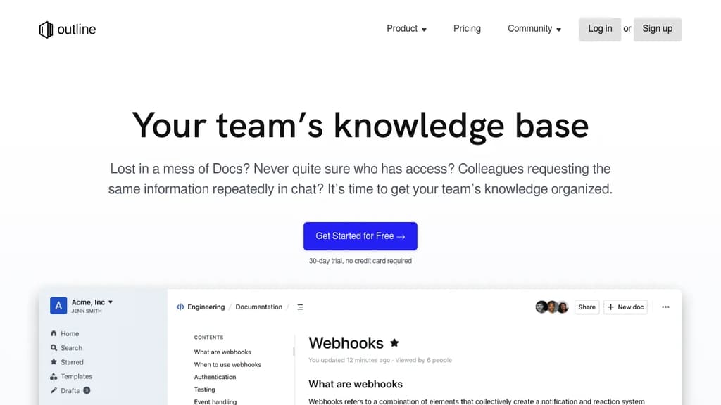 Screenshot of Outline website