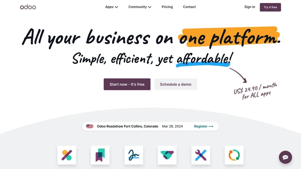 Screenshot of Odoo website