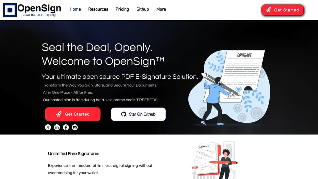 Screenshot of OpenSign website