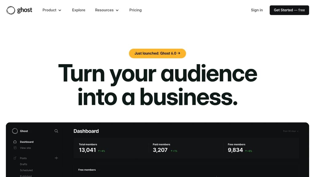 Screenshot of Ghost website