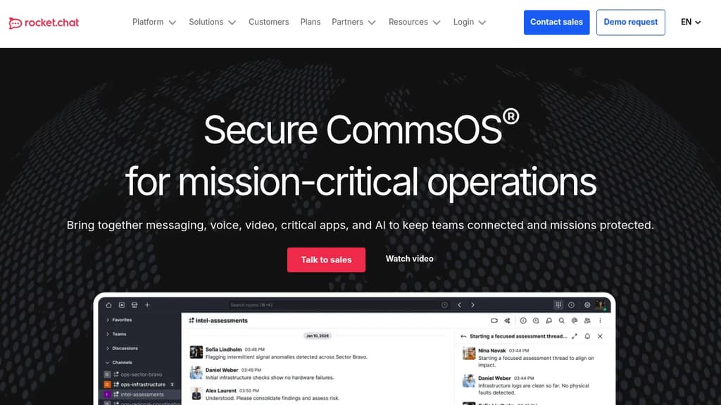 Screenshot of Rocket.Chat website