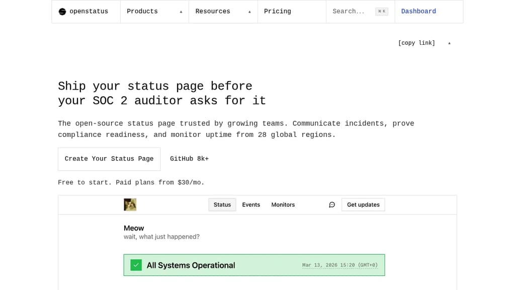 Screenshot of OpenStatus