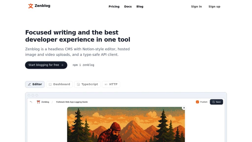 Screenshot of Zenblog website