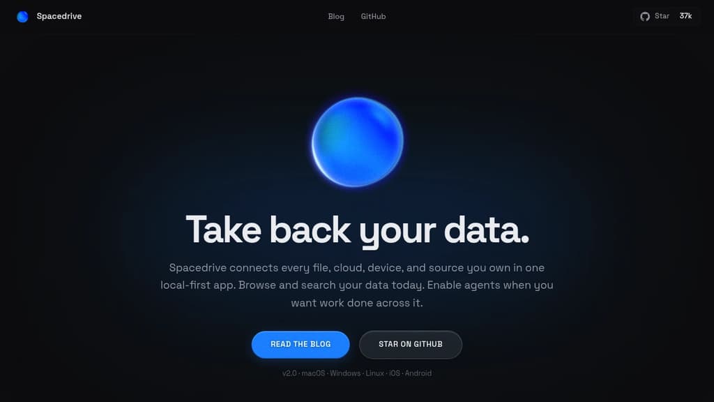 Screenshot of Spacedrive website