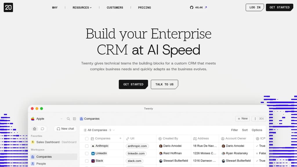 Screenshot of Twenty website