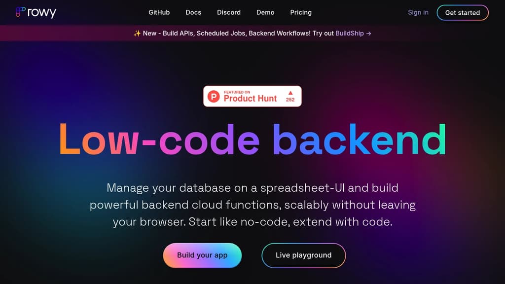 Screenshot of Rowy website