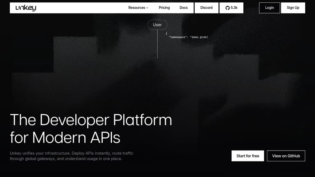 Screenshot of UnKey website