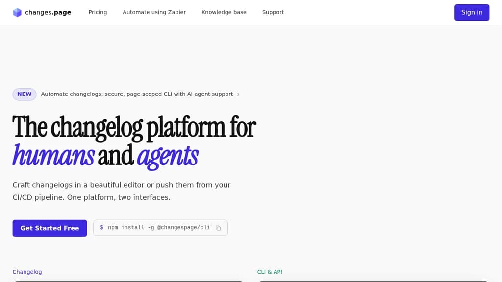 Screenshot of Changes.Page website