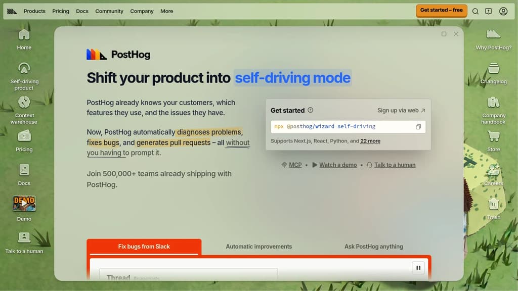 Screenshot of PostHog website