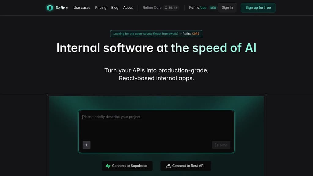 Screenshot of Refine website