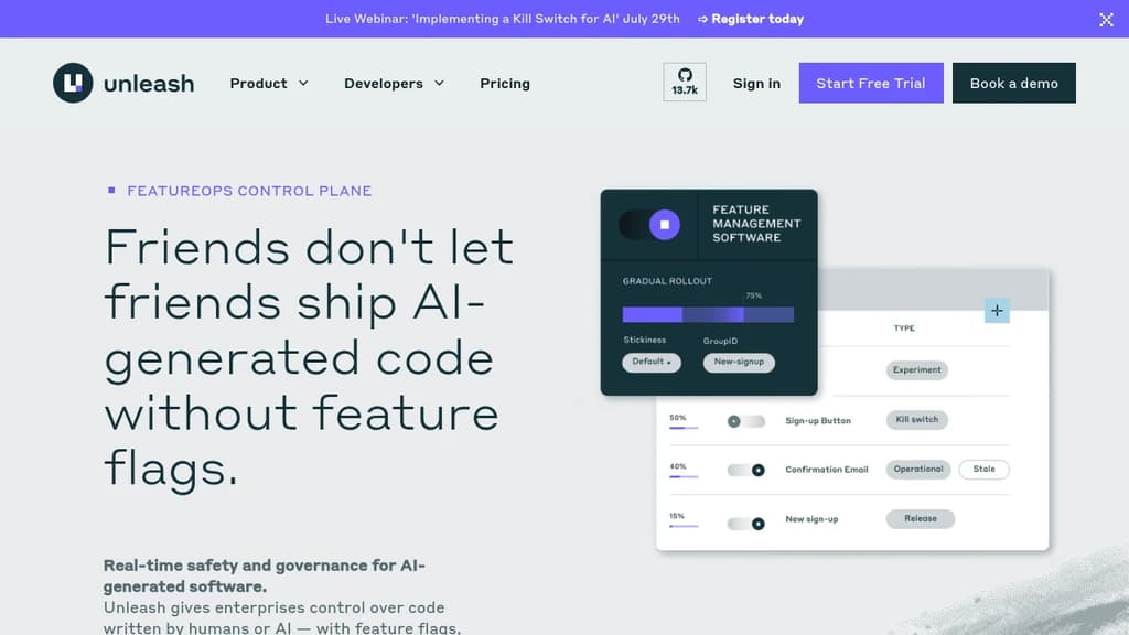Screenshot of Unleash website