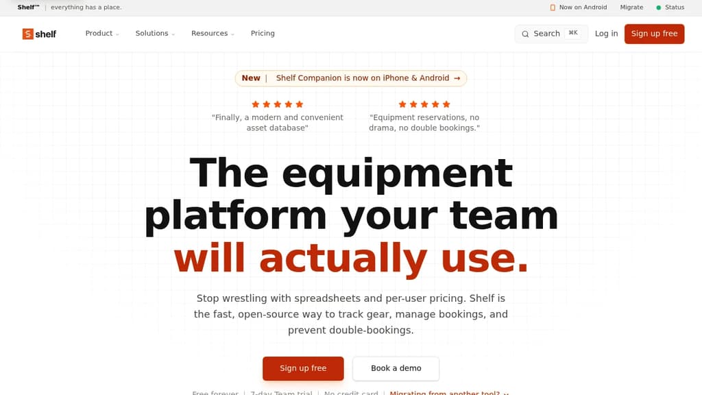 Screenshot of Shelf website