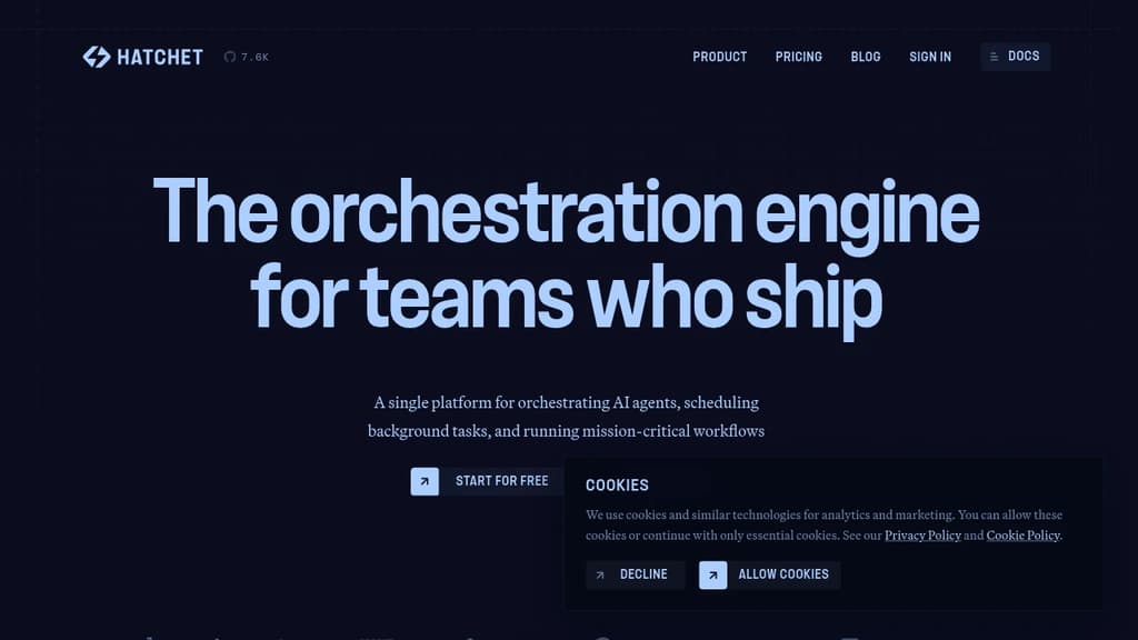 Screenshot of Hatchet website