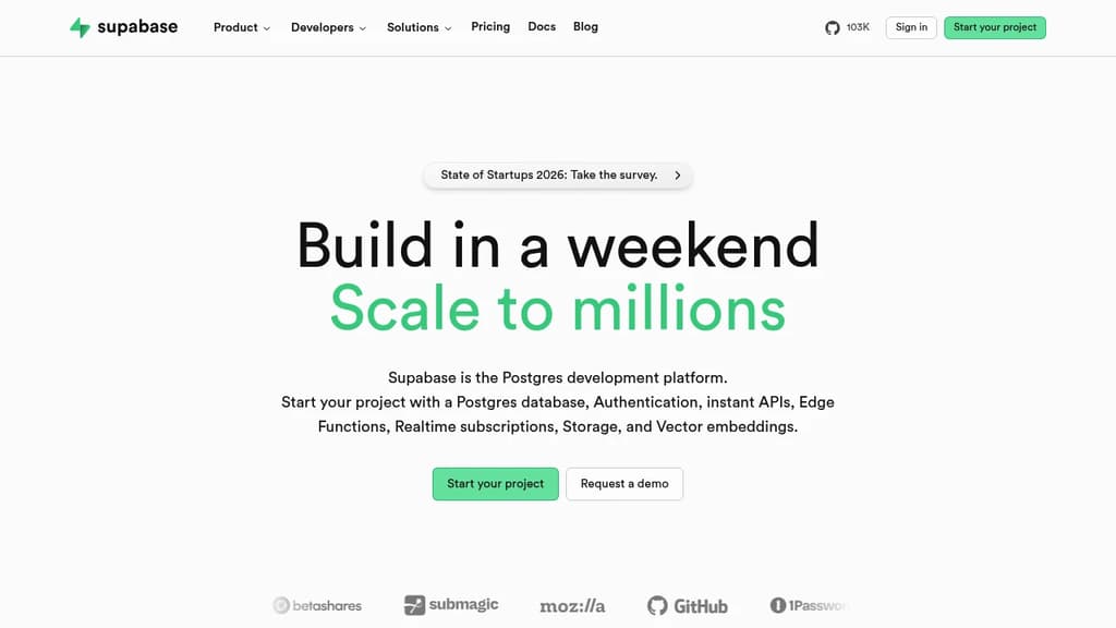 Screenshot of Supabase website