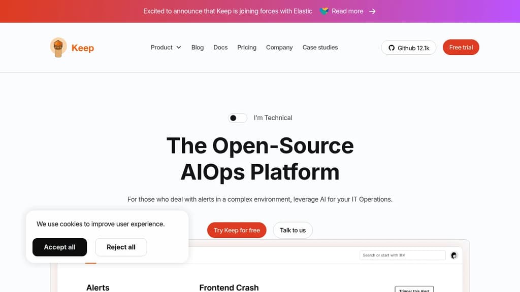 Screenshot of Keep website