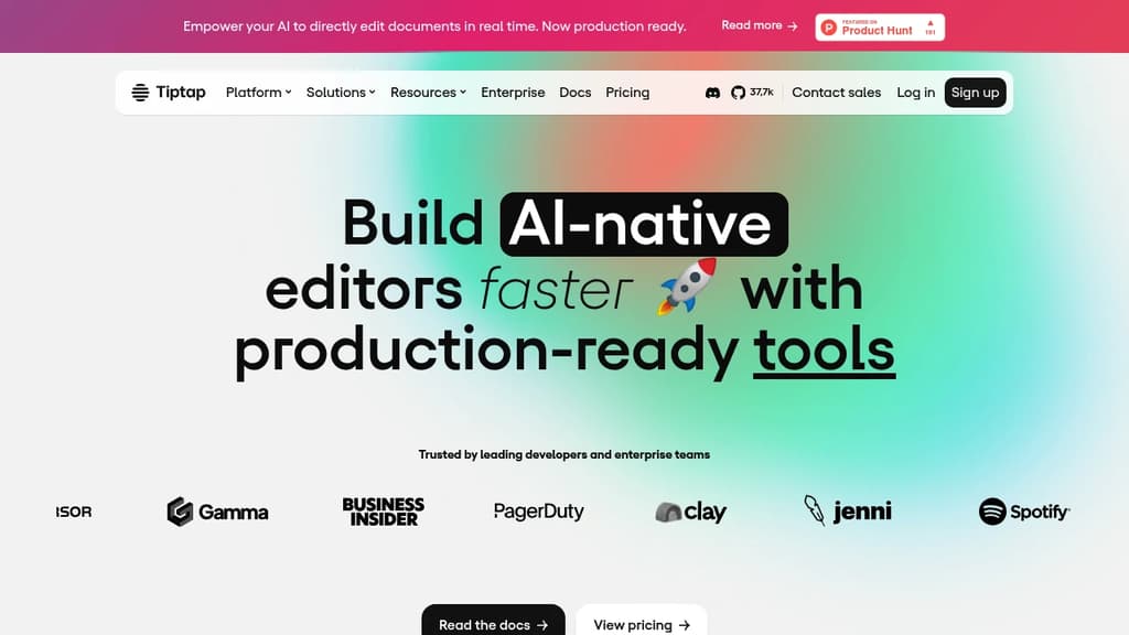 Screenshot of TipTap website