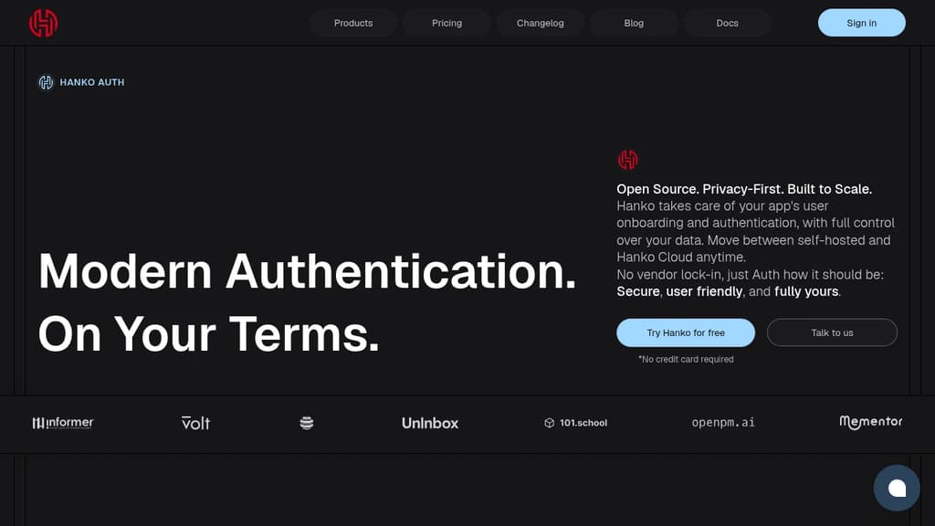 Screenshot of Hanko website