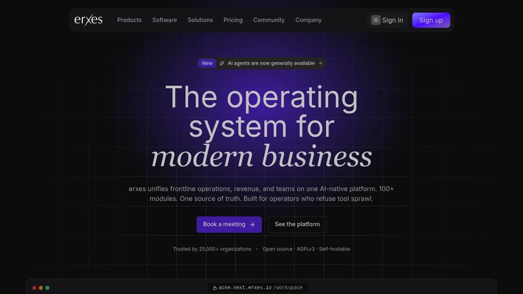 Screenshot of Erxes website